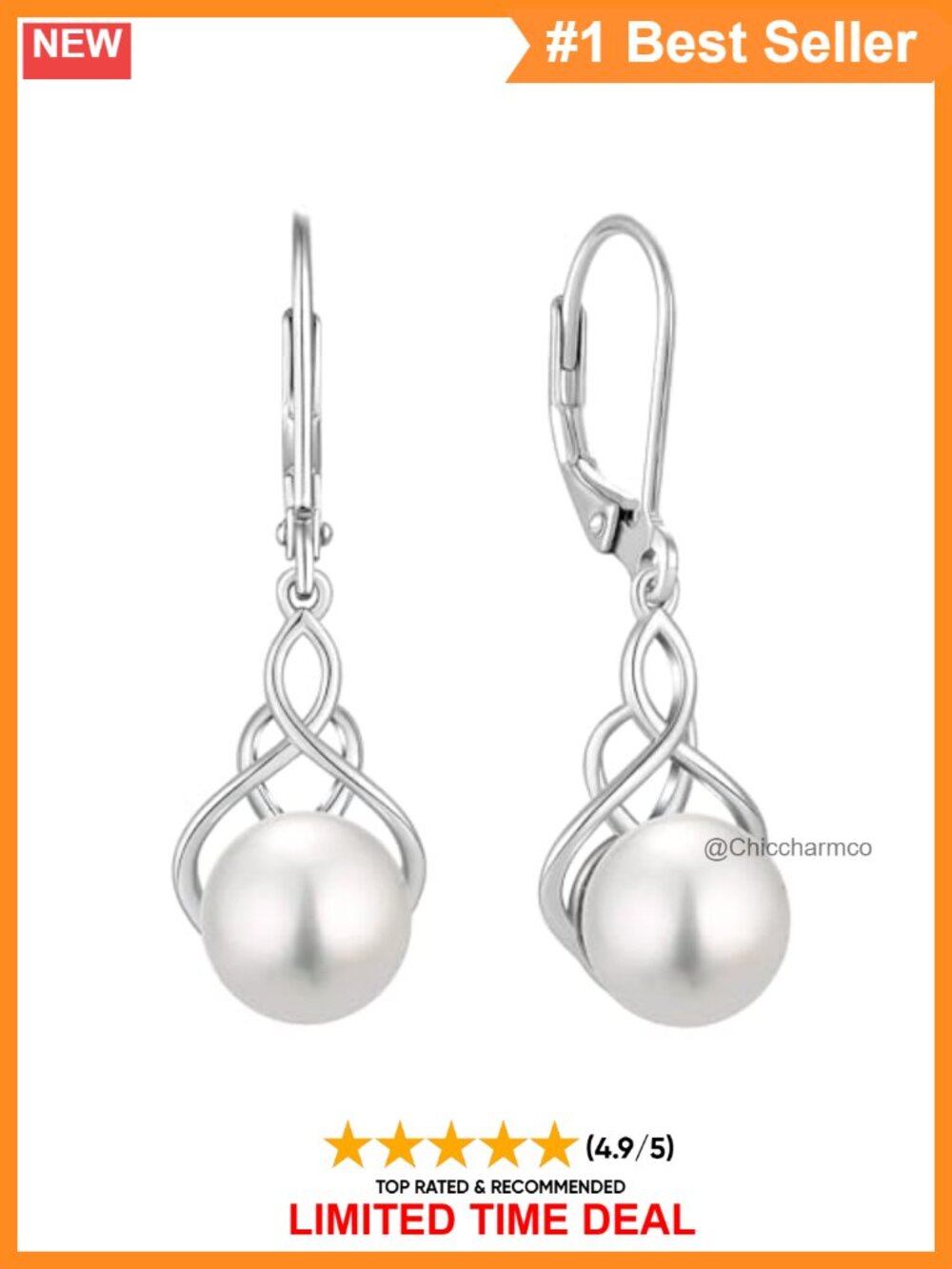 Sterling Silver Celtic Knot Dangle Earrings with 9mm Freshwater Pearl Leverback